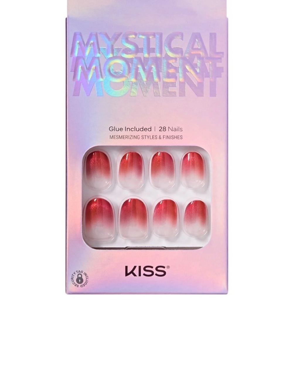 KISS Mystical Moment Press-On Nails Heartbeats Red Ombre Shimmer 28ct‎ New